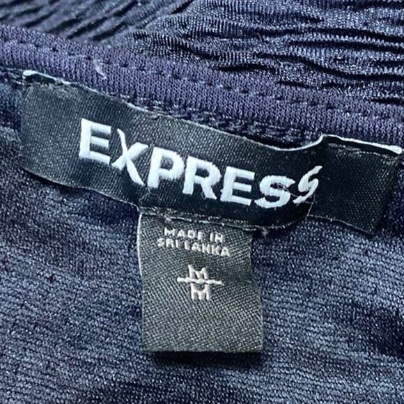 Express Women's Blue Short Puff Sleeve V-Neck Wrap Bodysuit Blouse Top Size M - Picture 3 of 4